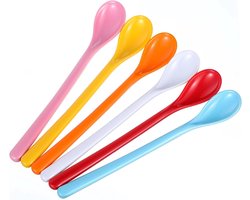 Allecto Plus - Set van 6 kleurrijke eierlepels van kunststof melamine - Lange eieren - Onbreekbare plastic lepel - Robuust en herbruikbaar - Stabiel voor dagelijks gebruik
