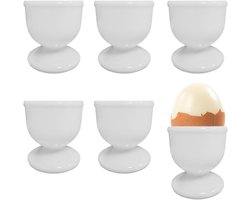 Allecto Plus - Set van 6 witte eierdopjes van kunststof - Moderne en grappige eierkopjes - Voor het bewaren van eieren - Ontbijtaccessoires
