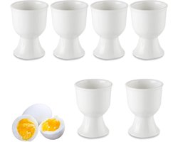 Allecto Plus - Set van 6 witte porseleinen eierdopjes - 7 x 5,2 cm - Eierstandaard voor hard en zacht gekookte eieren - Eierdopset voor ontbijttafel - Duurzaam porselein met klassiek design