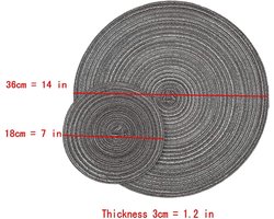 Allecto Plus - Set van 8 grijze ronde tafelmatten en onderzetters - Eettafel decoraties voor binnen en buiten - 4 grote placemats van 36cm en 4 kleine onderzetters van 18cm