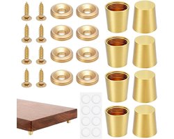 Allecto plus - Set van 8 messing snijplankpoten, 15 mm voeten met antislip glijders voor tafels en banken. Duurzame mini-kastpoten.