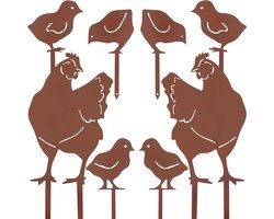 Allecto plus - Set van 8 tuinstekers voor kippen, vorstbestendig en roestvrij, kuiken decoratie voor Pasen, tuin en terras