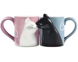 Allecto Plus - Set van grappige kattenkopjes voor koppels - Huwelijkscadeau voor bruid en bruidegom - Koffiekopjes met kat - Jubileum en Valentijnsdag geschenken