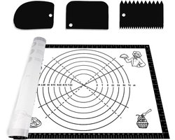 Allecto Plus - Siliconen bakmat 70x50 cm anti-aanbak - deegschrapers - antislip - bakmat met meting - deegmat - groot - BPA-vrij - zwart - koken - bakken