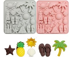 Allecto Plus - Siliconen vormen zeethema 2 stuks 175 x 166 x 17 cm - Chocolade mini-vormen zomerstrand - Taartdecoraties donkere chocolade - Zomer accessoires.