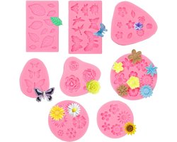 Allecto Plus - Siliconenvormen Bloemen 3D & Mini Roze Madeliefje - Taart Gelei Chocolade Dessert Decoratie Zepen - Set van 8