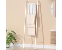 Allecto plus - Staande handdoekhouder van wit metaal - decoratieve handdoekladder voor badkamer, woonkamer en keuken - handdoekhouder voor handdoeken, dekens en meer - 4-laags design in wit metaal.