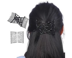 Allecto Plus - Steekkammen voor haar, 2 stuks - perfecte fixatie - haarkammen met magische parels - elastische rek - geschikt voor vrouwen en meisjes - zwart wit.