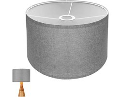 Allecto Plus - Stoffen cilindrische lampenkappen van katoen - Middelste trommel voor diverse lampen - Natuurlijk linnen - Grijs - Verlichting voor hanglampen, tafellampen, wandlampen, bedlampjes en staande lampen.