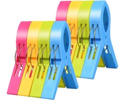 Allecto Plus - Strandhanddoekclips 8 Stuks - Grote Wasknijper - Handdoekknijpers - Felgekleurde Plastic Quiltclips - Ligbedden - Ligstoelen - Zwembadstoelen - Wasgoed - Strandaccessoires