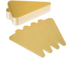 Allecto Plus - Taartborden met schuim driehoekige taartstandaard van goudkleurig karton - Wegwerpdessertdienblad - Papieren borden voor bruiloft en verjaardag - 100 stuks - Feestelijke taartbasis.