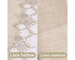 Allecto Plus - Tafelloper van linnen in beige met kant voor tafel, dressoir en meer - 93 x 46 cm - Thuisdecoratie voor keuken, picknick en bruiloften