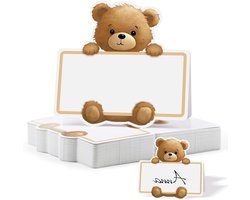 Allecto Plus - Teddybeer Plaatskaartjes - Set van 50 - Baby Shower en Verjaardag Decoratie - Geslacht Reveal - Tafel Zitkaarten - Nieuwe Baby Naam Kaarten - Bruiloft en Dinner Party Supply