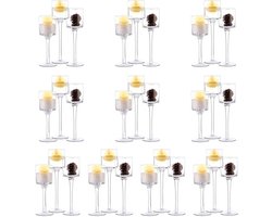 Allecto Plus - Theelichthouders set voor bruiloft en thuis - 10 sets (30 stuks) - Glazen kaarsenhouder - Theelichthouder - Hoge kandelaar zuil - Kerstmis - Open haard - Feesten - Tafeldecoratie - Housewarming cadeau