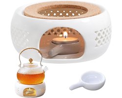 Allecto plus - Theepot warmer koffie en thee keramiek wit - Theelichtwarmer theestoofje - Theewarmer voor warme dranken - Theepot stoofje