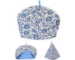 Allecto Plus - Theepotwarmer van katoen voor isolatie en decoratie (blauw) - Vintage theeset voor gezellige thee-momenten thuis