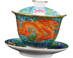 Allecto plus - Theeset Sancai Gaiwan met Theekom en Schotel - Kungfu Theeset Vintage Keramische Theekop - Multifunctioneel en Reisvriendelijk - Traditioneel Design