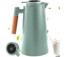 Allecto Plus - Thermische dubbelwandige thermoskan voor thee en koffie (blauw, 1 liter) met houtlook - warmhoudkan met vacuüm-isolatie voor water en dranken