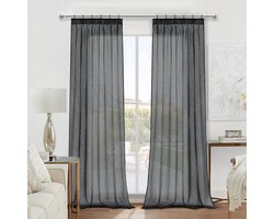 Allecto plus - Transparante gordijnen met lint, 140 x 245 cm, set van 2, voor rail, woonkamer, elegant, moderne uitstraling.