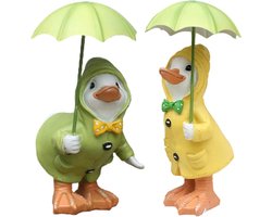 Allecto plus - Tuindecoratie Eend met Paraplu voor Buitentuin - Zittend & Staand - Decoratief Beeldje - Ornament - Polyester - Nieuwigheden - Patio Accessoires - Sculptuur - Eenden Figuur - Dierenbeeld - Unieke Tuindecoratie