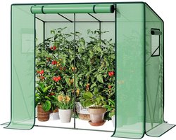 Allecto plus - Tuinkas PE met spits dak 200 x 775 x 170 cm - UV-bescherming - Tomaten, Fruit, Bloemen - Buitenkas Groen - Venster - Plantenkas