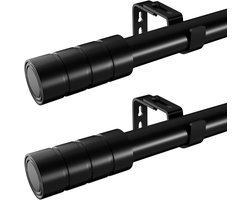 Allecto Plus - Uitschuifbare gordijnroede zwart met beugels - Set gordijnroedes voor woonkamer en slaapkamer - 110-210 cm (2 stuks)