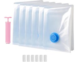 Allecto Plus - Vacuümzakken voor Kleding Set van 6 - 70 x 50 cm - Compressiezakken met Handpomp - T-shirts, Broeken, Handdoeken - Transparant