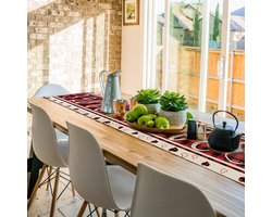 Allecto Plus - Valentijnsdag Tafelloper Buffalo Plaid Harten 33x183cm - Seizoensgebonden Tafelkleed voor Jubileumfeest en Woondecoratie