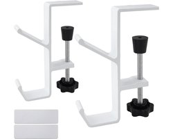 Allecto Plus - Verstelbare Tassenhouders voor Tafel in Wit - Set van 2 - Handtassenhouder voor Tafel - Geschikt voor Computertafels, Kantoorbureaus en Eettafels - Hoge Belastbaarheid