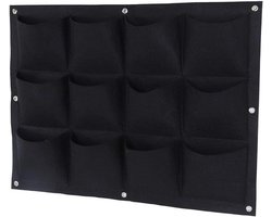 Allecto Plus - Verticale Wandhangende Plantenbak voor Binnen en Buiten - Zwarte Hangtuinplanter met 12 Zakken. Bloempot voor Decoratie met Opbergruimte.