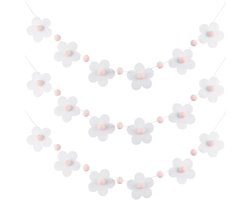 Allecto plus - Vilten slinger met witte bloemen en roze pompon voor eerste schooldag decoratie, herbruikbaar