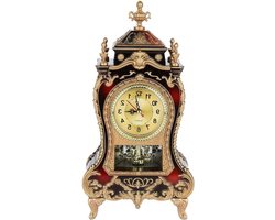 Allecto plus - Vintage Antieke Tafelklok voor Thuis en Hotel Decoratie - Hoge Gouden Gietijzeren Stijl Klok met Wekkers - Bruinachtig Rood - Plastic Bouw.