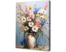 Allecto plus - Vintage Floral Kunst voor aan de muur met Madeliefje Bloemen, Olieverfschilderij - Slaapkamer Badkamer Woonkamer - 12x16 inch