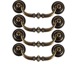 Allecto Plus - Vintage kasthandvat 4 stuks 125 mm messing lade trekgreep keukenkasten - Kast trekgreep antieke meubeldeur - Trekgreep voor slaapkamer garderobe dressoir - Ladekast met 2 sleutelwoorden
