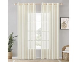 Allecto plus - Vitrage linnen voile gordijnen set van 2, modern design, woonkamer, 140 x 245 cm - Ivoorwit