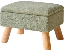 Allecto Plus - Voetenbank met opbergruimte en teddy fluwelen voetensteun - Ideaal voor woonkamer en slaapkamer - Houten poten - 40 x 30 x 28 cm