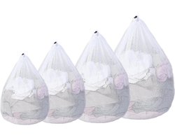 Allecto plus - Vuile Wasmand Net voor Wasmachine met Trekkoord - Extra Grote Waszak voor Wasmachine - Reisdoeken en Speelgoed Opslag - Set van 4 Stuks
