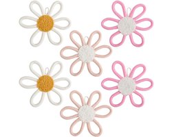 Allecto plus - Wanddecoratie voor kinderkamer in 3 kleuren macramé bloem muurkunst - Boho bloemen bord - Boheemse muur opknoping voor thuis en boerderij - 6 stuks