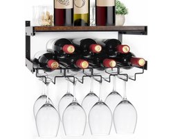 Allecto plus - Wandrek voor wijn en glazen, moderne wijndisplay met aardewerk hanger, opberghouder voor keuken, eetkamer en bar, geschikt voor 8 glazen en 7 wijnflessen