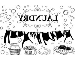 Allecto Plus - Wasruimte Muursticker Decor met Zwarte Bubbel Citaat | Wall Art voor Kleding Drogen | Wasserij Borden Sticker voor Thuis en Appartement | Wasmachine | 50 x 40 cm