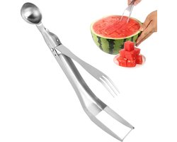 Allecto Plus - Watermeloen Snijder 3 in 1 RVS Fruit Dunschiller Fruit Snijvork Draagbare Watermeloen Snijgereedschap voor Thuis Restaurant Feest Camping