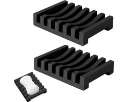 Allecto Plus - Zeepbakjes 2 stuks voor keuken en badkamer - Siliconen rubberen afdruiprek - Zwart. Met afvoertuit. Geschikt voor gerechten.