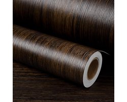 Allecto Plus - Zelfklevende Kleeffolie Houten Look Bruin 40CMx3M - Decorfolie Zelfklevend Donker - Keukenkasten Keukenfronten Hout Notenhout.