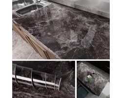 Allecto Plus - Zelfklevende Marmer Folie Zwart - Meubels Aanrecht Keuken Vensterbank Laptop - Werkblad Keukentafel Kast Kaptafel - Decoratief Marmeren Behang 40CMX2M