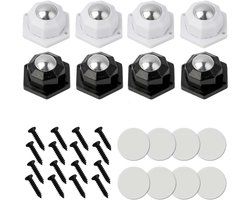 Allecto plus - Zelfklevende wielen voor meubels - Set van 8 stuks - 360 graden draaiende zwenkwielen - Nylon wielen - Achthoekig design - Zwart en wit - Geschikt voor diverse meubels
