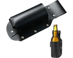 Allecto Plus - Zwart Klassiek Bierholster voor Blikken en Flessen - Draagriem van PU-leer - Draagbare Bierriem voor Barbecues, Kamperen en Feestjes - Handig voor Drankjes - Zwart, One Size