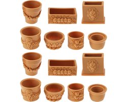 Allecto - Poppenhuis Bloempot Miniatuur Planten - Terracotta Potten - Simulatie Bonsai-Pot - Feeëntuin Landschapsdecoratie - Tuindecoratie - Geschikt voor Allecto en Andere Merken - 2 Sets (14 stuks)
