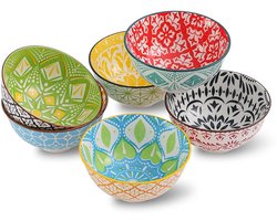 Allecto - Porselein Dessertkommen - Set van 6 - Unieke Kleurige Kommetjes - Geschikt voor IJs, Soep en Snacks - Magnetron- en Vaatwasserbestendig