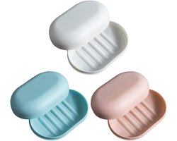 Allecto Premium - 3-Pack Draagbare Waterdichte Zeepbakjes met Deksel voor Reizen en Outdoor Gebruik - Lekvrij - In 3 Kleuren - Handig voor Badkamer en Kamperen