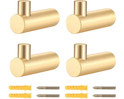 Allecto Premium - 4-delige Set Gouden Messing Wandhaken voor Garderobe en Handdoeken - Ideale Decoratie voor Woonkamer en Slaapkamer